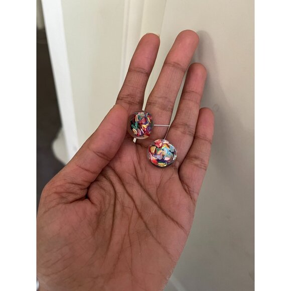 Confetti stud earrings abstract geometric earring stud clear round bubble ball - Picture 2 of 5